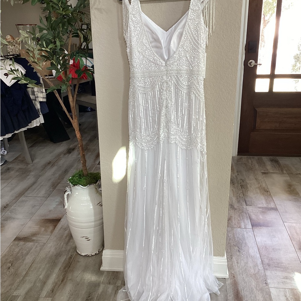 Gatsby Lady White Sequin Maxi/Wedding Dress Sz. 10 Elegant Embellished Details - Picture 3 of 15